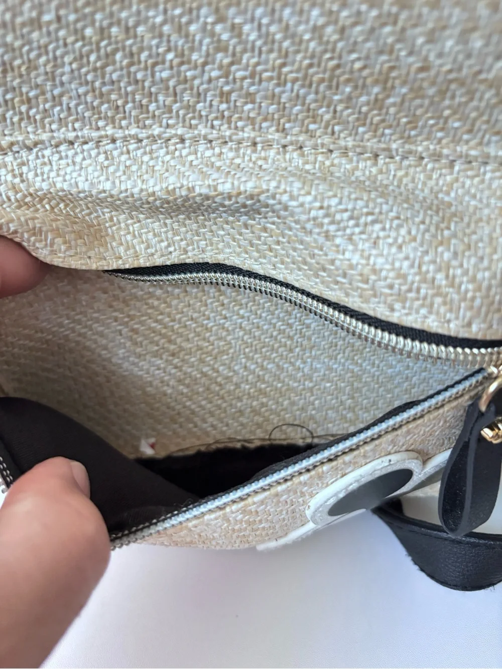 Mickey Mouse Beige Straw Crossbody Bag with Black Trim for kids - Picture 6 of 12